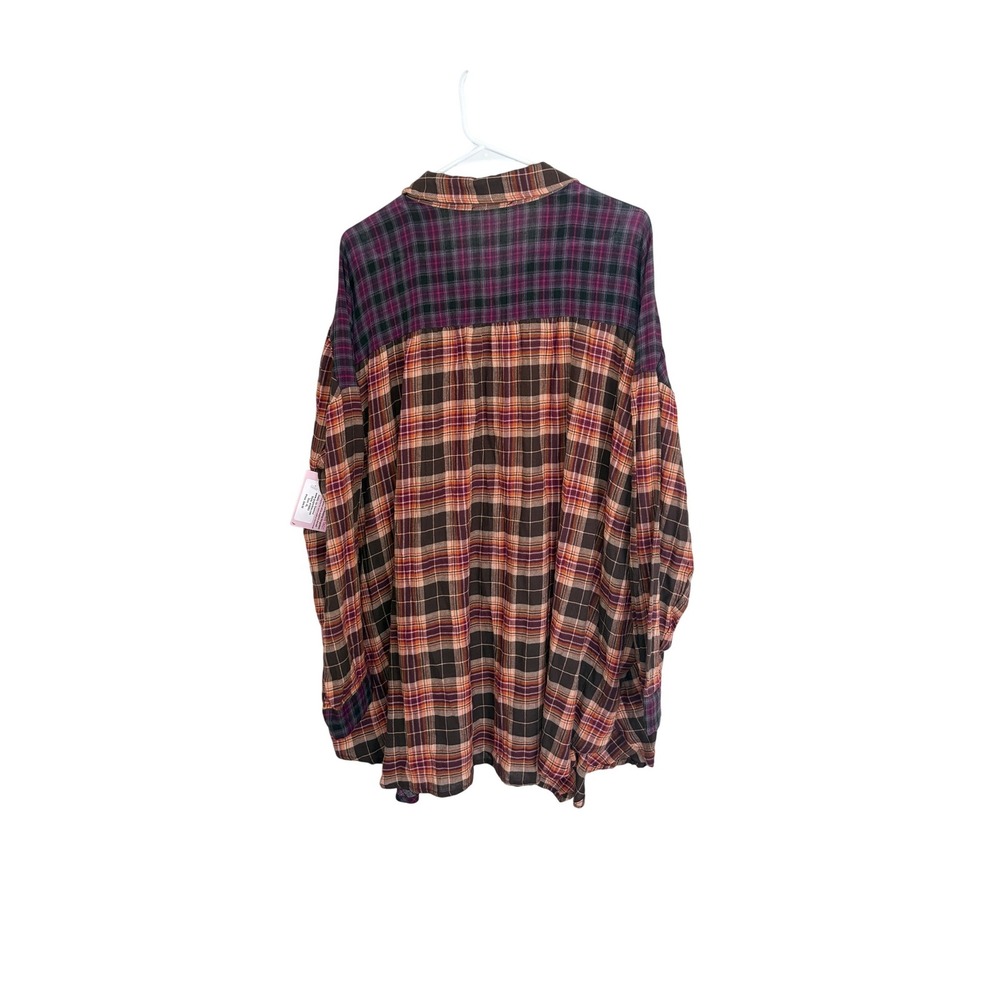 Giddy Up Glamour Womens XL Plaid Patchwork Tunic Top Orange Purple Boho NWT - Picture 2 of 9